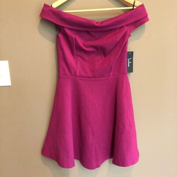 NWT Lulu’s Season Of Fun Off the Shoulder Skater Dress Small Fit & Flare - Picture 3 of 8